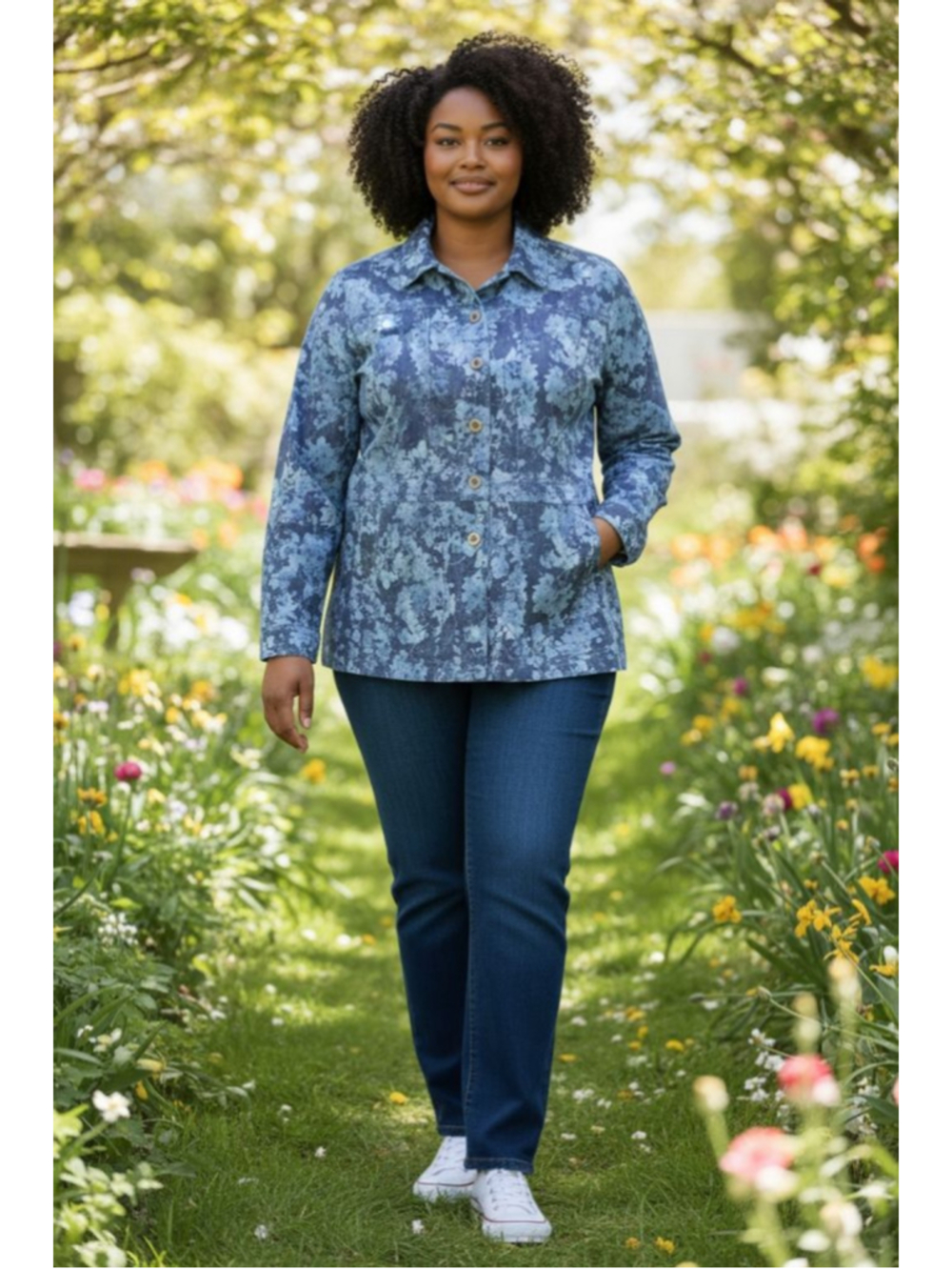 DG2 Diane Gilman Blue Floral Denim Jean Jacket L